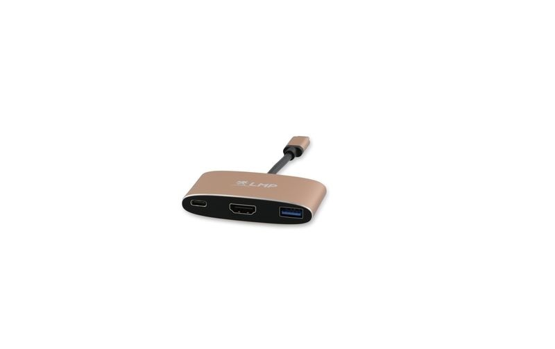 LMP USB-C 3.1 zu HDMI&USB3.0 Adapter - Aluminium Gehäuse, USB-C Laden, gold