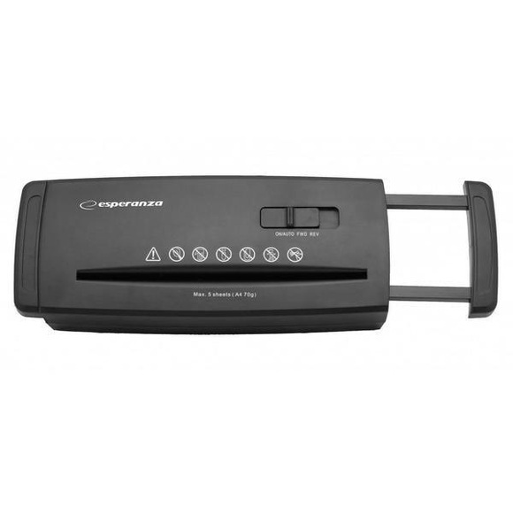 Esperanza Blade Aktenvernichter ohne Korb Streifenschnitt 7mm Kapazität 5 Blätter (80g) Schnittgeschwindigkeit: 3,5m/Min. DIN1 Schwarz EN104