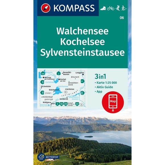 KOMPASS Wanderkarte 06 Walchensee, Kochelsee, Sylvensteinstausee 1:25000