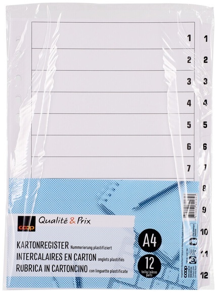 Karton-Register weiss A4 12-teilig