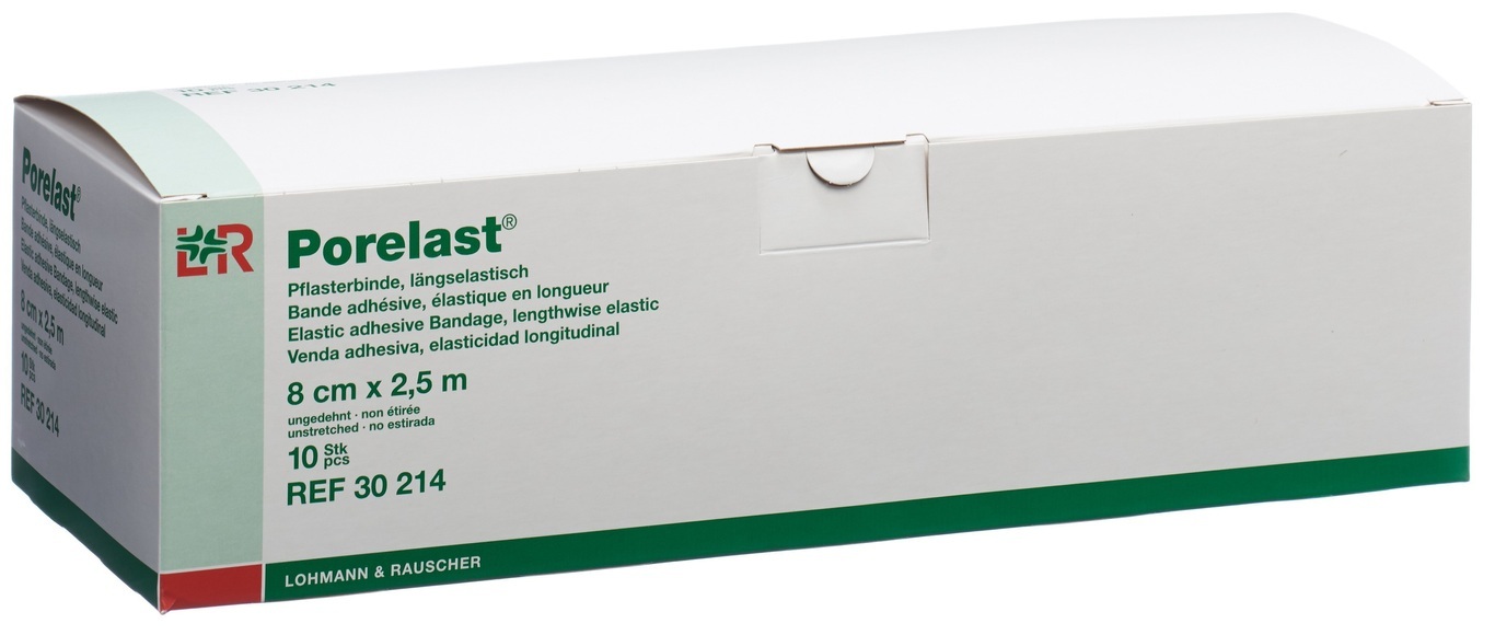Porelast Pflasterbinde 8cmx2.5m hautfarbig (10 Stück)