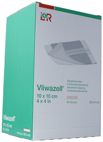 Vliwazell Saugkompresse 10x10cm steril (60 Stück)