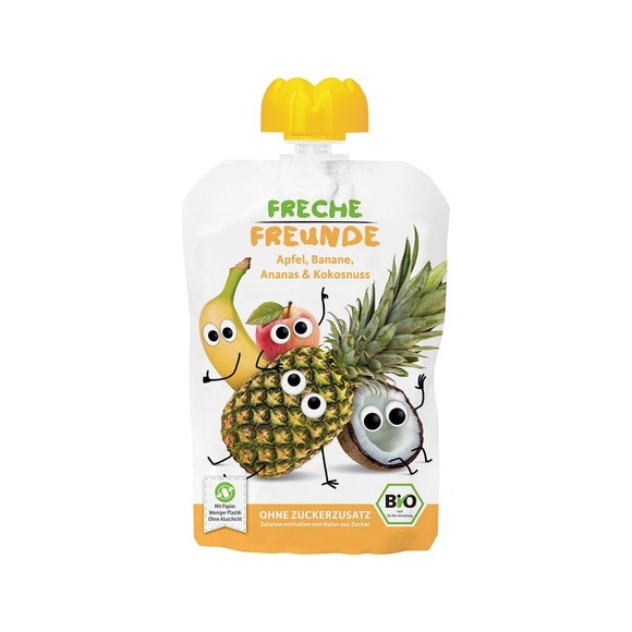 erdbär Freche Freunde Quetschie 100% Apfel, Banane, Ananas & Kokosnuss - 100 g