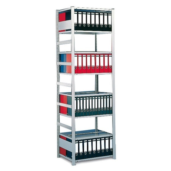 META Aktenregal GF, doppelseitig, mit Abdeckboden, FL 80 kg, lichtgrau, HxBxT 1.850 x 1.000 x 600 mm