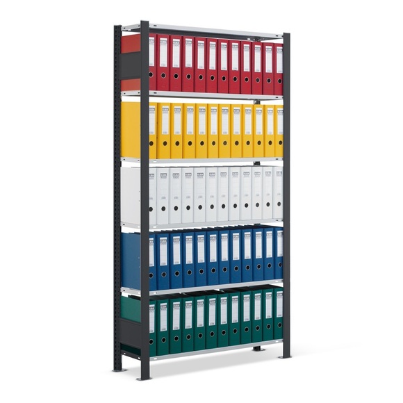 SCHULTE Aktenregal GF, einseitig, mit Endanschlägen, FL 85 kg, schwarz, HxBxT 2.000 x 750 x 300 mm