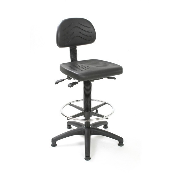 Arbeitsdrehstuhl Easy Polyurethan, Sitzhöhe 510-710 mm, Kunststoffbasis, Bodengleiter, Fussring