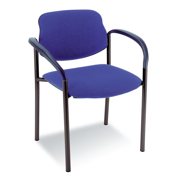 Besucherstuhl Styl mit Polster-Rückenlehne + Armlehnen, Gestell schwarz, Polster blau