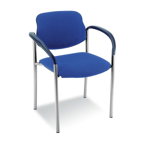 Besucherstuhl Styl mit Polster-Rückenlehne + Armlehnen, Gestell verchromt, Polster blau