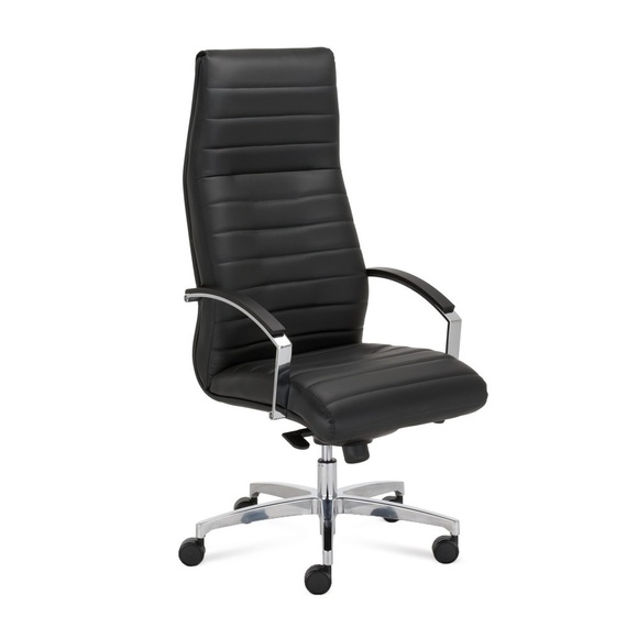 Bürodrehstuhl Chefsessel Lynx, Komfort-Wippmechanik, inkl. Armlehnen, Echtleder, schwarz