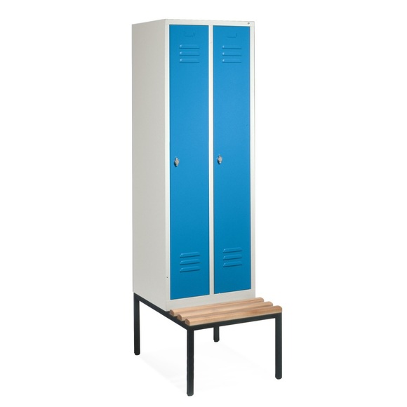 C+P Garderobenschrank Classic mit untergebauter Sitzbank aus Holz, 2 Abteile à 400 mm, Zylinderschloss