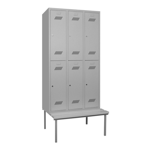 PAVOY Garderobenschrank mit Sitzbank, 2-stöckig, 3 x 2 Fächer à 400 mm, Drehriegelverschluss