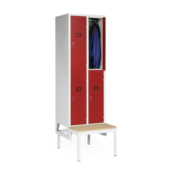 Portofino Garderobenschrank mit Sitzbank, 2-stöckig, 4 Abteile à 300 mm, Zylinderschloss