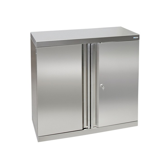 Edelstahl-Flügeltürschrank mit Stellschrauben, Vollblechtüren HxBxT 900 x 900 x 400 mm