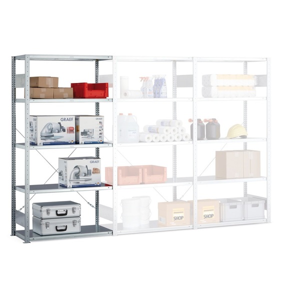 META Fachbodenregal Stecksystem, AF, FL 100 kg, lichtgrau, HxBxT 2.000 x 1.000 x 500 mm