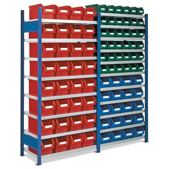 RasterPlan Fachbodenregal, GF, FL 100 kg, mit 32 Sichtlagerkästen, HxBxT 2.000 x 1.000 x 400 mm