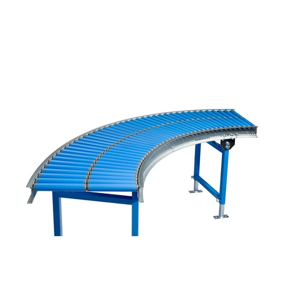 Klein-Rollenbahn, Kunststoffrollen, 90° Kurve, Gewindeachse, Ø 30 mm, Breite 600 mm