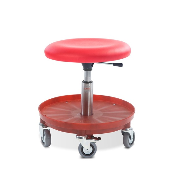 Hocker, Kunstledersitz Ø 400 mm, Sitzhöhe 310-380 mm, Kunststoffbasis, rot