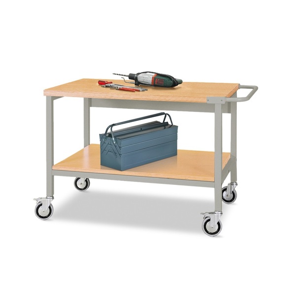 Mobile Werkbank mit Rollen, 2 Holzböden à 1.200 x 750 mm, TK 400 kg
