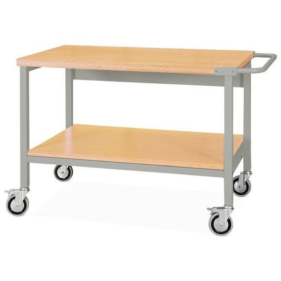 Mobile Werkbank mit Rollen, 2 Holzböden à 1.500 x 750 mm, TK 400 kg