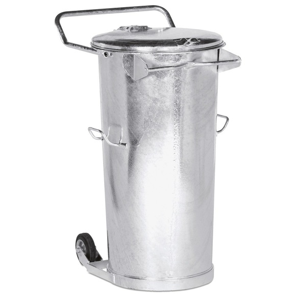 Mülltonne aus feuerverzinktem Stahlblech, 110 Liter, gem. DIN 6628/6629, mit Rollen