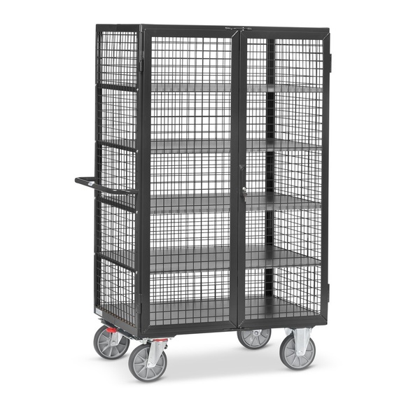 fetra® Schrankwagen, Gitterwände, mit Doppelflügeltür, 5 Etagen à 1.200 x 780 mm, anthrazitgrau