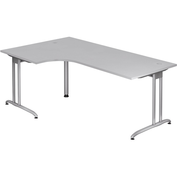 Schreibtisch Akzent, Winkelform 90 °, C-Fuss-Gestell, BxT 2.000 x 1.200 mm, grau
