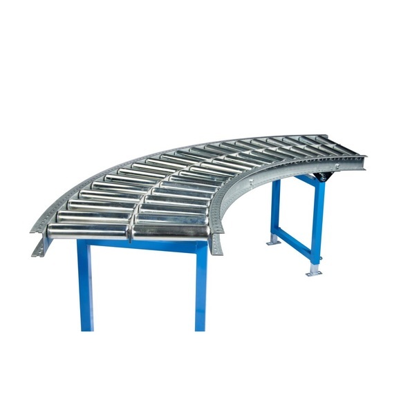 Schwerlast-Rollenbahn, Stahlrohrrollen, 90° Kurve, Bahnbreite 600 mm, Achsabstand 75 mm