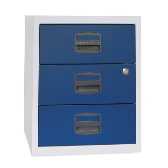 BISLEY Mobiler Beistellschrank PFA 3 Universalschubladen lichtgrau / oxfordblau