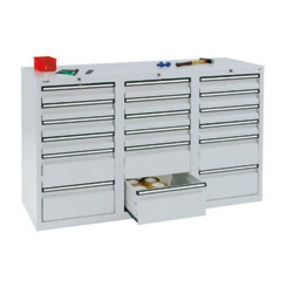 stumpf® Schubladenschrank, Schubladen 12x100 + 6x200 mm, HxBxT 900 x 1.500 x 500 mm, lichtgrau