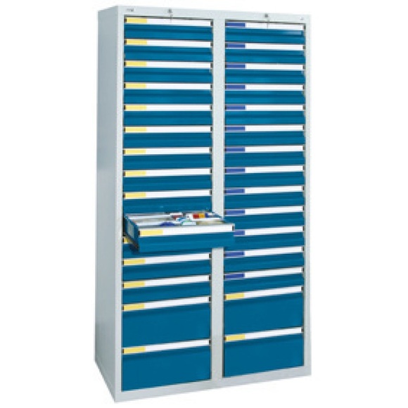 stumpf® Schubladenschrank Premium, Schubladen 26x100 + 4x200 mm, HxBxT 1.800 x 1.000 x 500 mm, lichtgrau/enzianblau