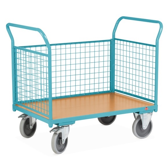 Ameise® Plattformwagen, 3-seitig mit Gitterwänden, Ladefläche BxT 676 x 1.000 mm