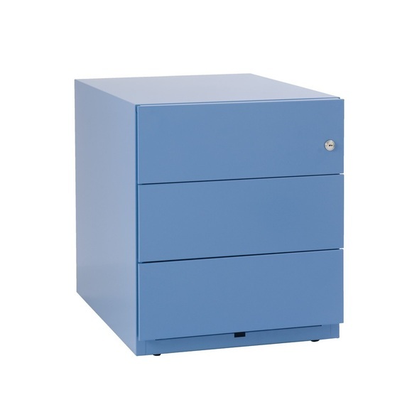 BISLEY Rollcontainer Note™, mit 3 Universalschubladen HxBxT 495 x 420 x 565 mm, mit Griffleiste blau