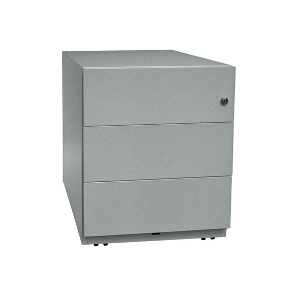 BISLEY Rollcontainer Note™, mit 3 Universalschubladen HxBxT 495 x 420 x 565 mm, mit Griffleiste silber