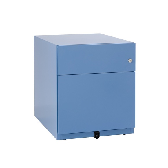 BISLEY Rollcontainer Note™, mit 1 Hängeregistratur, 1 Universalschublade HxBxT 495 x 420 x 565 mm, mit Griffleiste blau