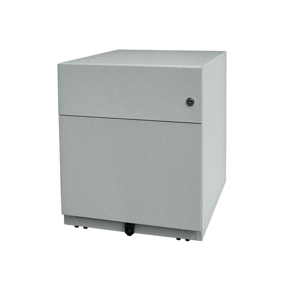 BISLEY Rollcontainer Note™, mit 1 Hängeregistratur, 1 Universalschublade HxBxT 495 x 420 x 565 mm, mit Griffleiste silber