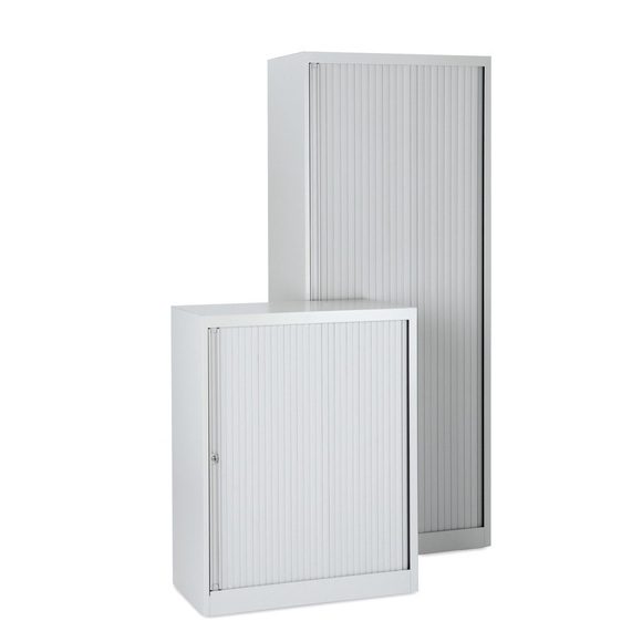 BISLEY Euro-Rollladenschrank Breite 1200 mm, 2 Fachböden silber