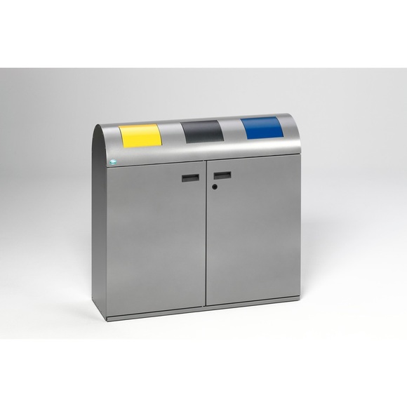 VAR® Wertstoffsammler, 3x 80 Liter, Doppelflügeltür, Korpus silber
