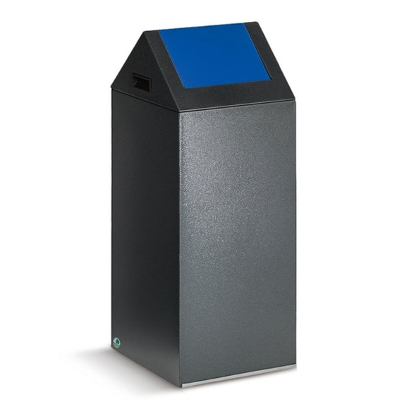 VAR® Wertstoffsammler, 60 Liter, selbstlöschend, Korpus antik-silber, Deckel eckig/blau