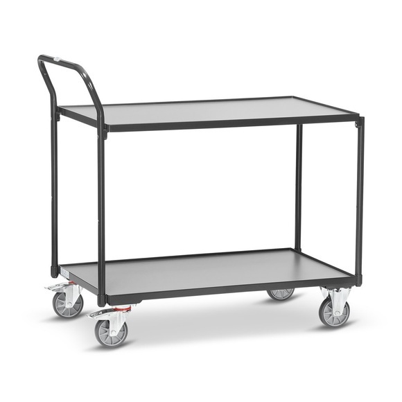fetra® Tischwagen, TK 300 kg, 2 Etagen à 850 x 500 mm, hochstehender Schiebebügel, anthrazitgrau