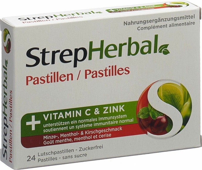 StrepHerbal Pastillen Minze Menthol und Kirschgeschmack (24 Stück)