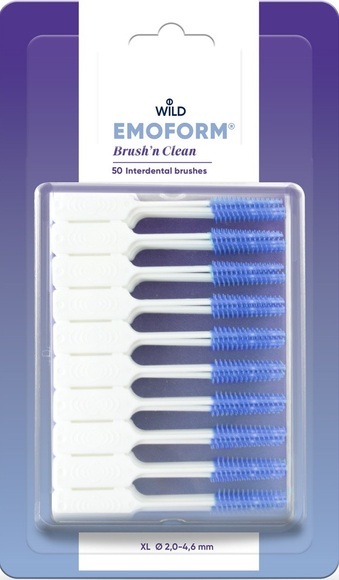 Emoform Brush'nClean 50 Stück XL, zahnstocher, einweg Kunstoff Zahnstocher, für grosse Zwischnräume, Firma Wild