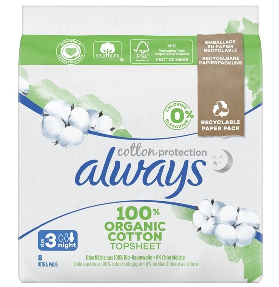 always Ultra Binde Cotton Protection Night mit Flügeln Magic Paper (8 Stück)