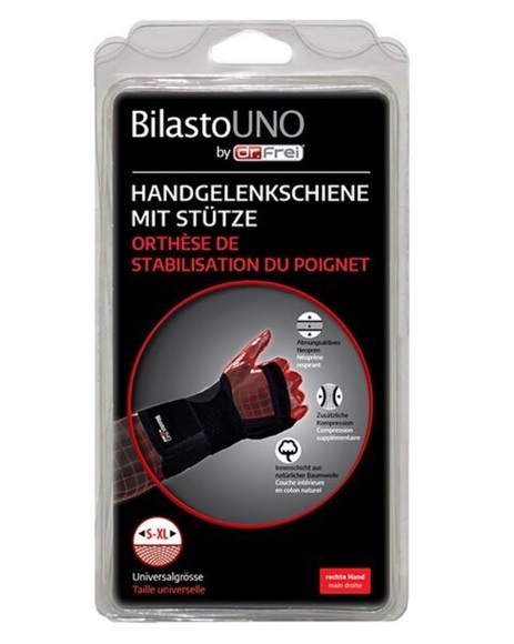Bilasto Uno Handgelenkschiene S-XL links mit Stütze und Velcro (1 Stück)