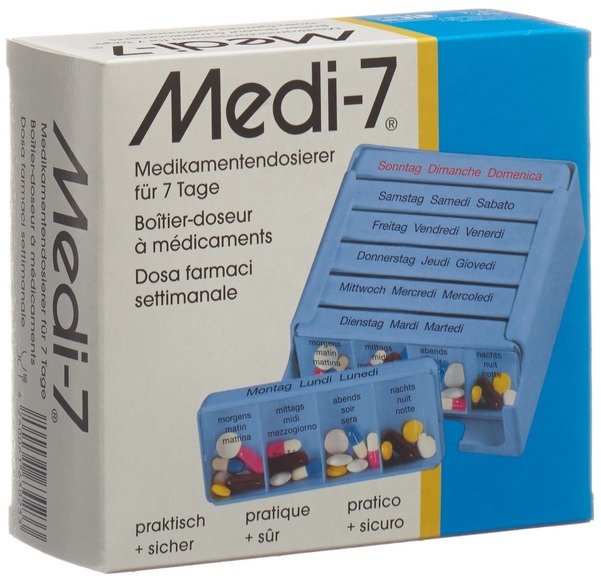 Medi-7 kamentendosierer deutsch/französisch/italienisch blau (1 Stück)