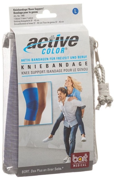 bort ActiveColor Kniebandage L +37cm blau (1 Stück)