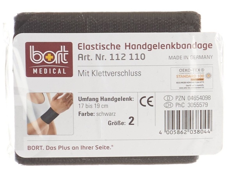 bort Handgelenkbandage Velcro 8cm Gr2 -19cm schwar (1 Stück)