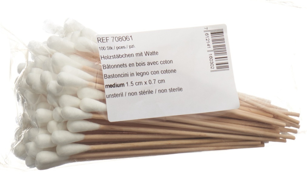 Salzmann Wattestäb Holz 150mm M (100 Stück)