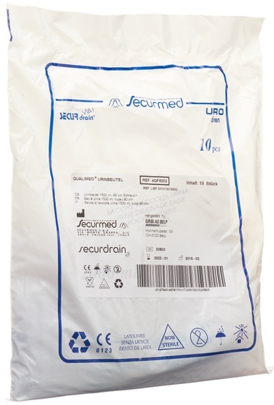 Qualimed Urinbeutel, 1.5 Liter 90cm, ohne Rücklaufventil (10 Stk)