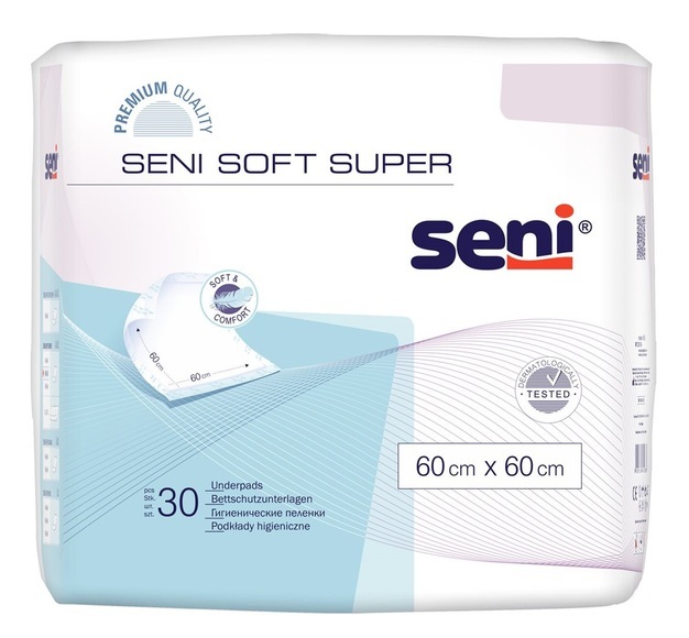 seni Soft Super Einmal-Bettschutz 60x60cm 4 Tropfen (30 Stück)