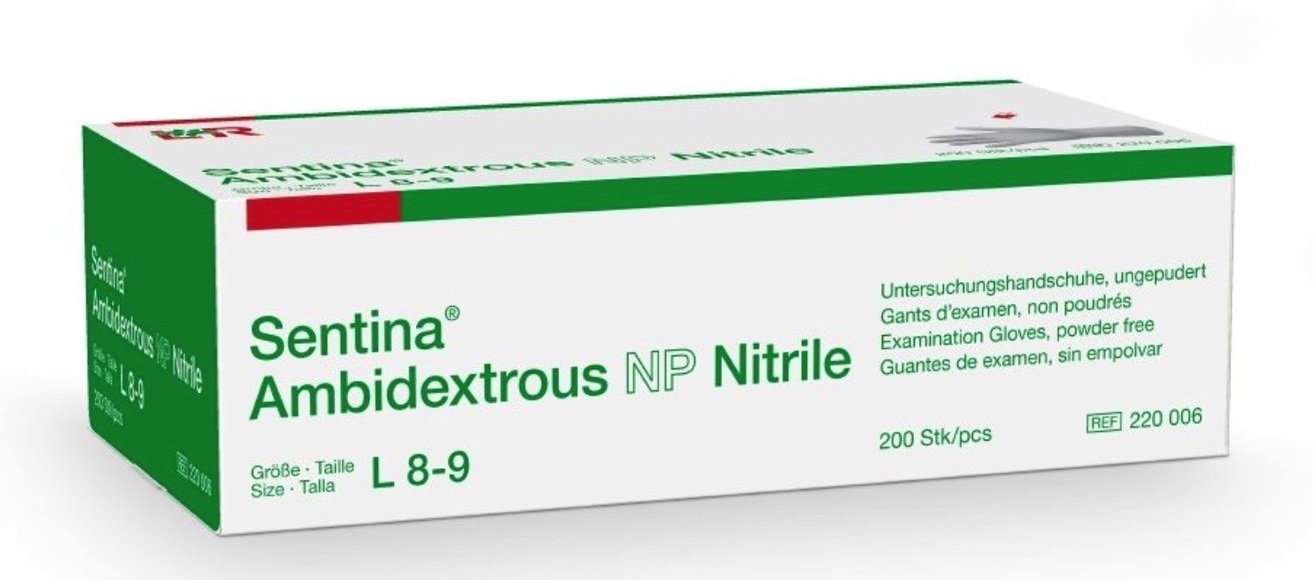 Sentina Ambidextrous Untersuchungshandschuhe L 8-9 Nitrile puderfrei (200 Stück)